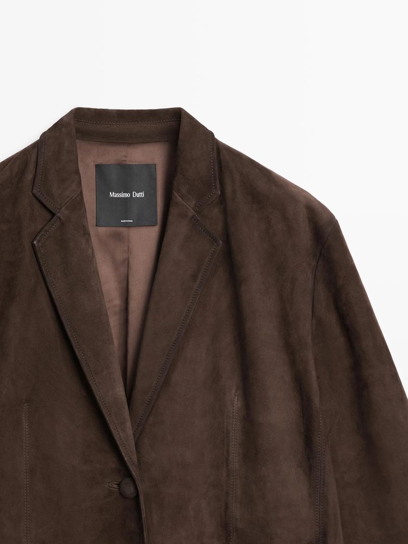 Длинное замшевое кожаное пальто