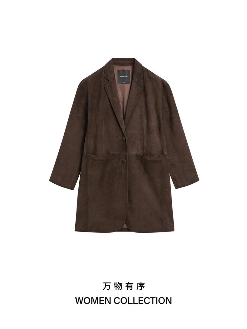 Длинное замшевое кожаное пальто