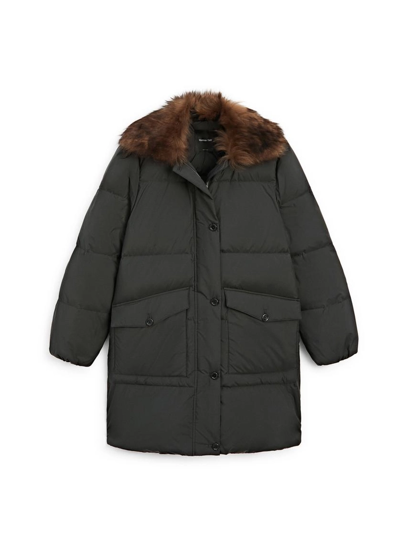 Длинный водоотталкивающий пуховик с воротником