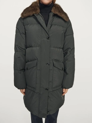Длинный водоотталкивающий пуховик с воротником- Заказать в России