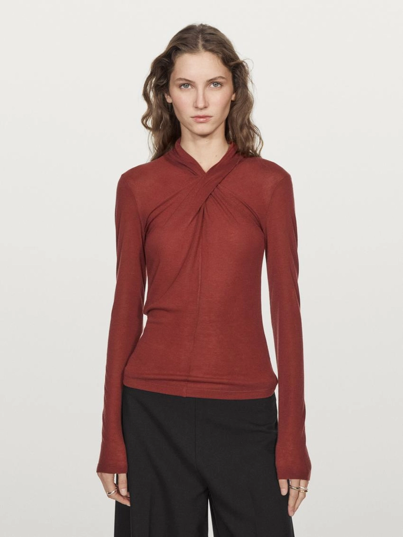 Топ с переплетением из ленселя и шерсти