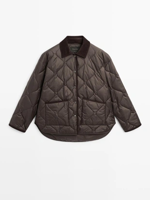 Пуховик с водоотталкивающей пропиткой с деталями из вельвета- Заказать в России