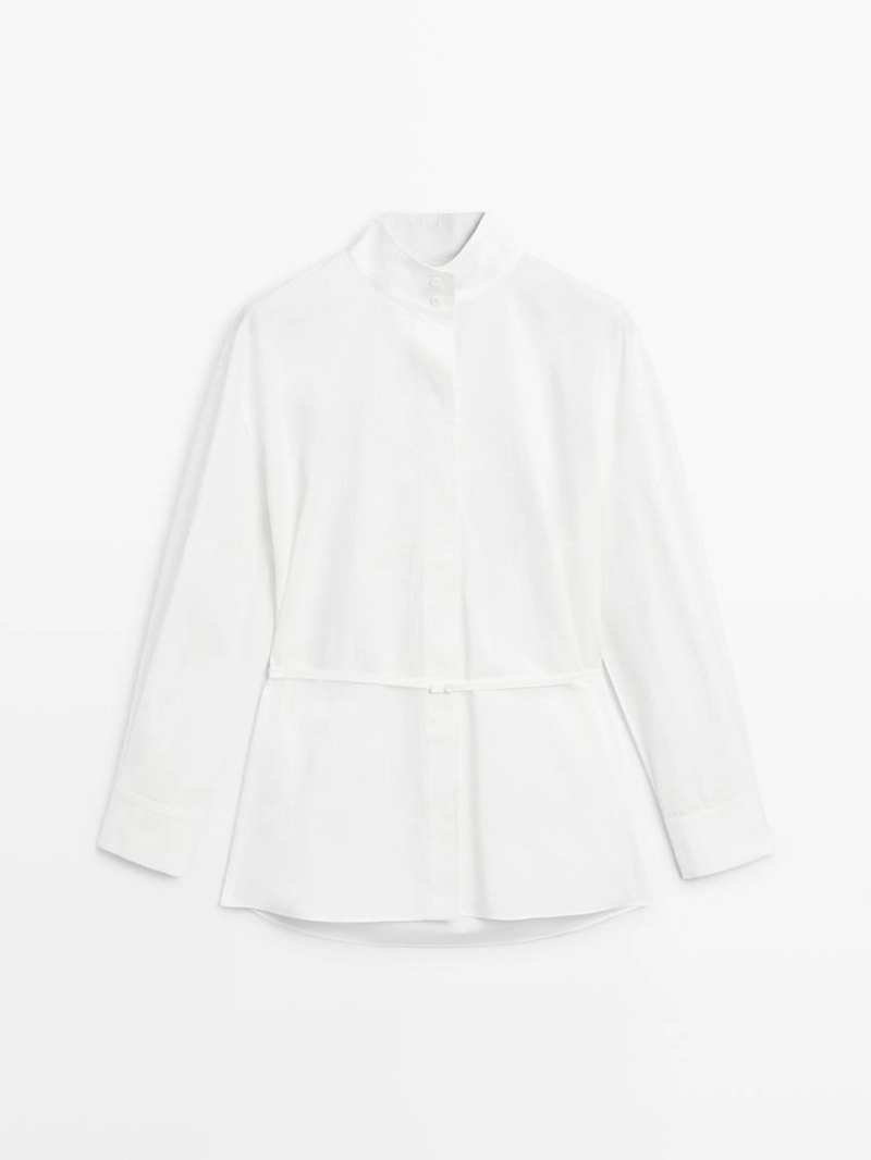 Рубашка с высоким воротником и деталями ленты