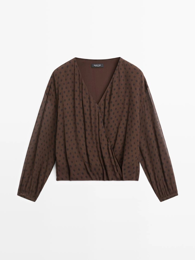 Блуза с запахом в горошек