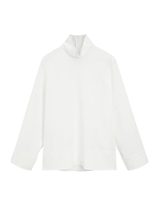 Блузка с высоким воротником и деталями на подоле- Заказать в России