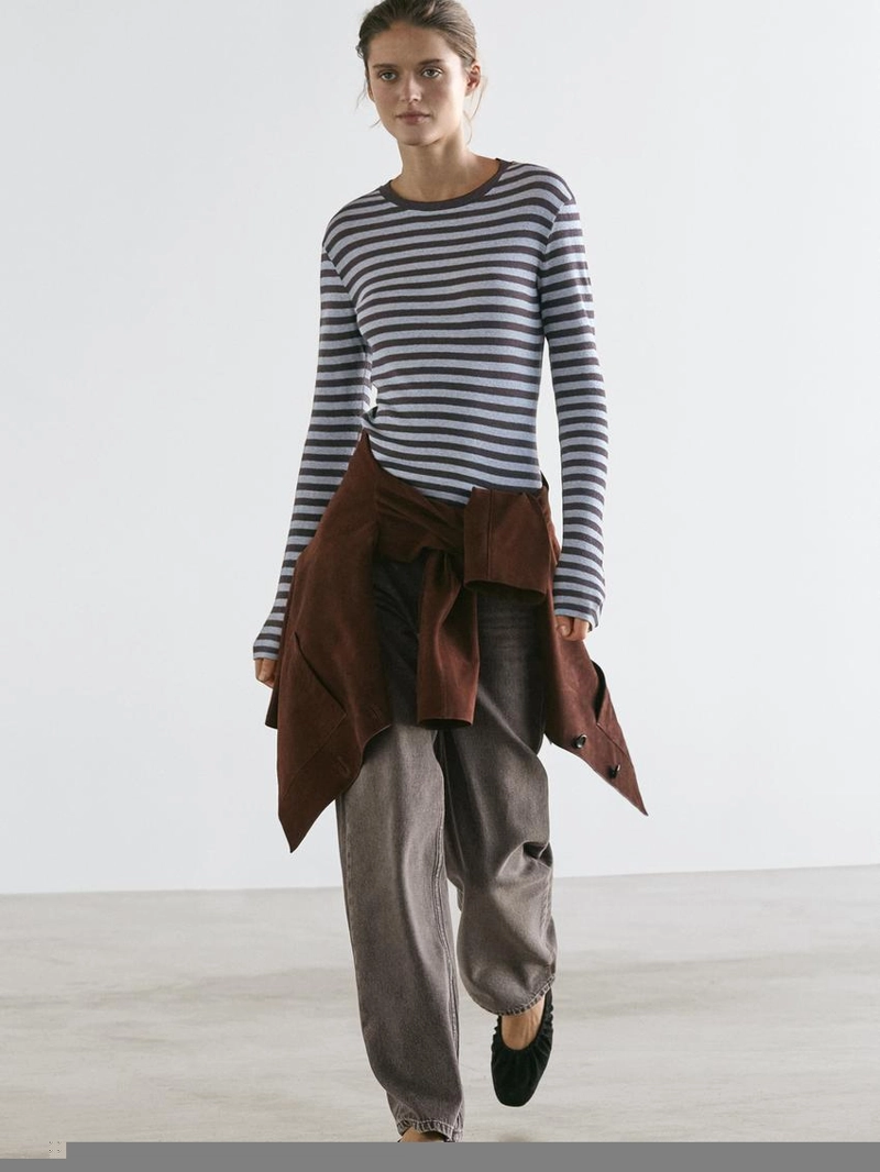 Футболка с длинным рукавом в полоску из хлопкового смесового материала