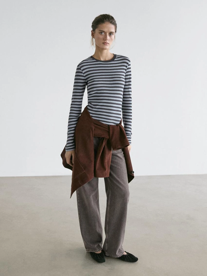 Футболка с длинным рукавом в полоску из хлопкового смесового материала