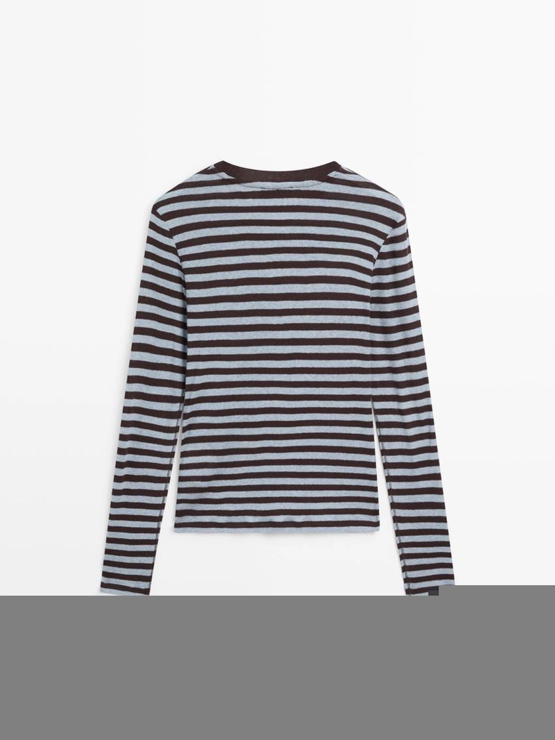 Футболка с длинным рукавом в полоску из хлопкового смесового материала