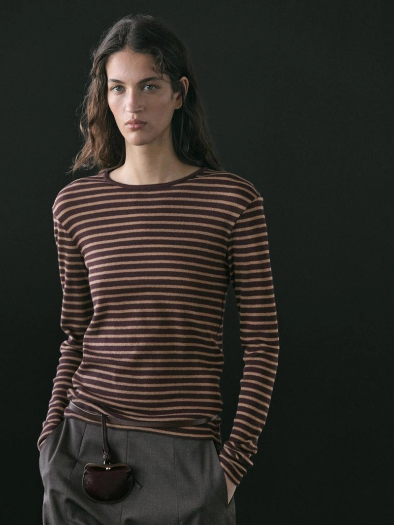 Футболка с длинным рукавом в полоску из хлопкового смесового материала