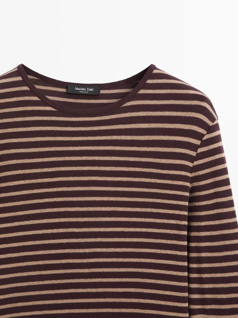 Футболка с длинным рукавом в полоску из хлопкового смесового материала