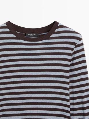 Футболка с длинным рукавом в полоску из хлопкового смесового материала- Заказать в России