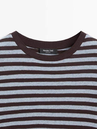 Футболка с длинным рукавом в полоску из хлопкового смесового материала- Заказать в России