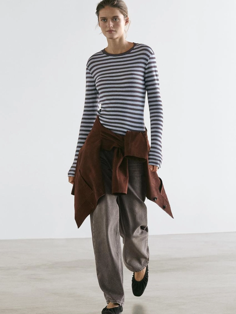 Футболка с длинным рукавом в полоску из хлопкового смесового материала