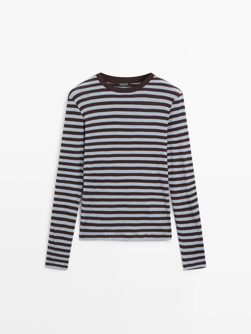 Футболка с длинным рукавом в полоску из хлопкового смесового материала