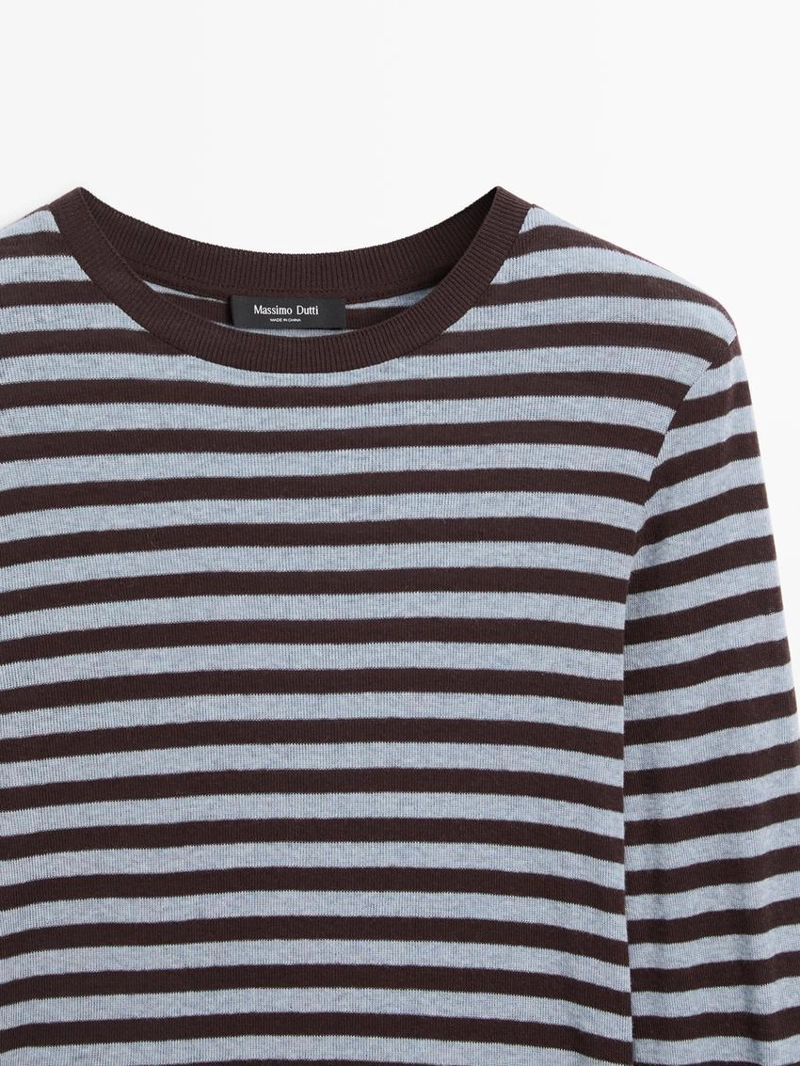 Футболка с длинным рукавом в полоску из хлопкового смесового материала