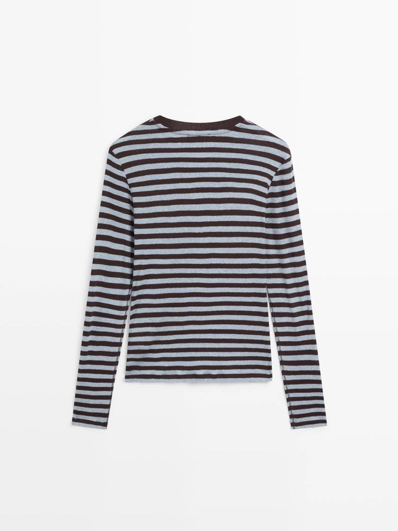 Футболка с длинным рукавом в полоску из хлопкового смесового материала