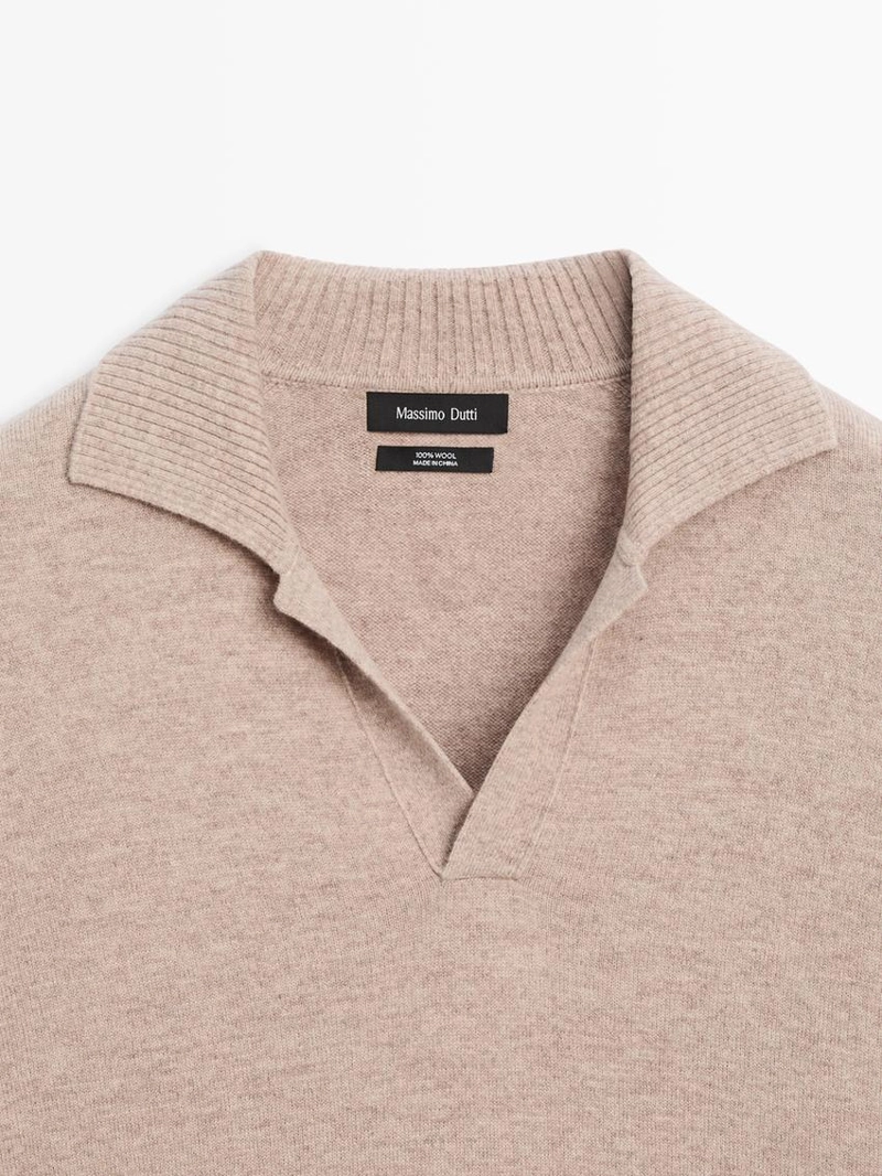 Поло-свитер из 100% шерсти с v-образным вырезом