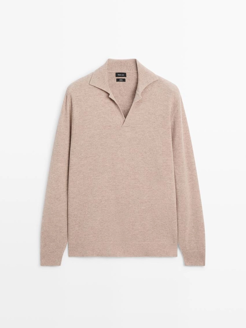 Поло-свитер из 100% шерсти с v-образным вырезом