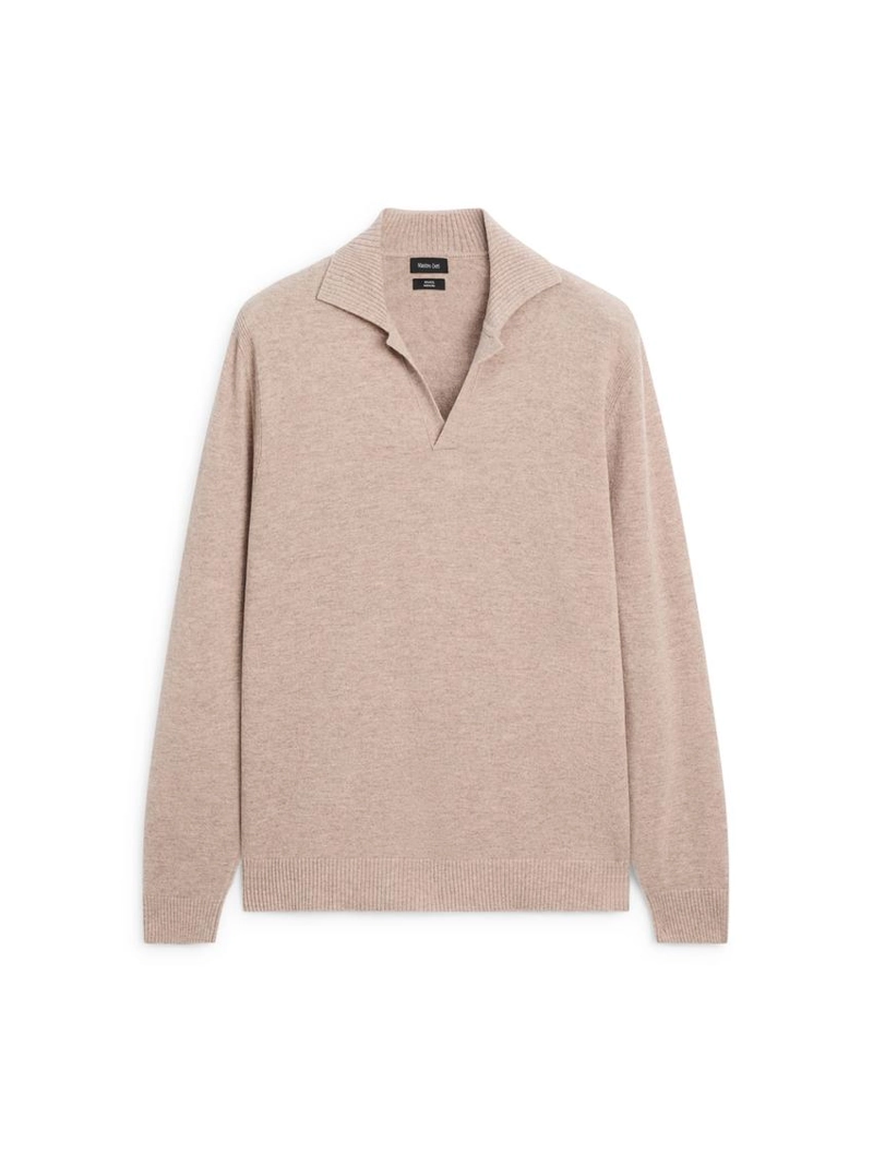 Поло-свитер из 100% шерсти с v-образным вырезом