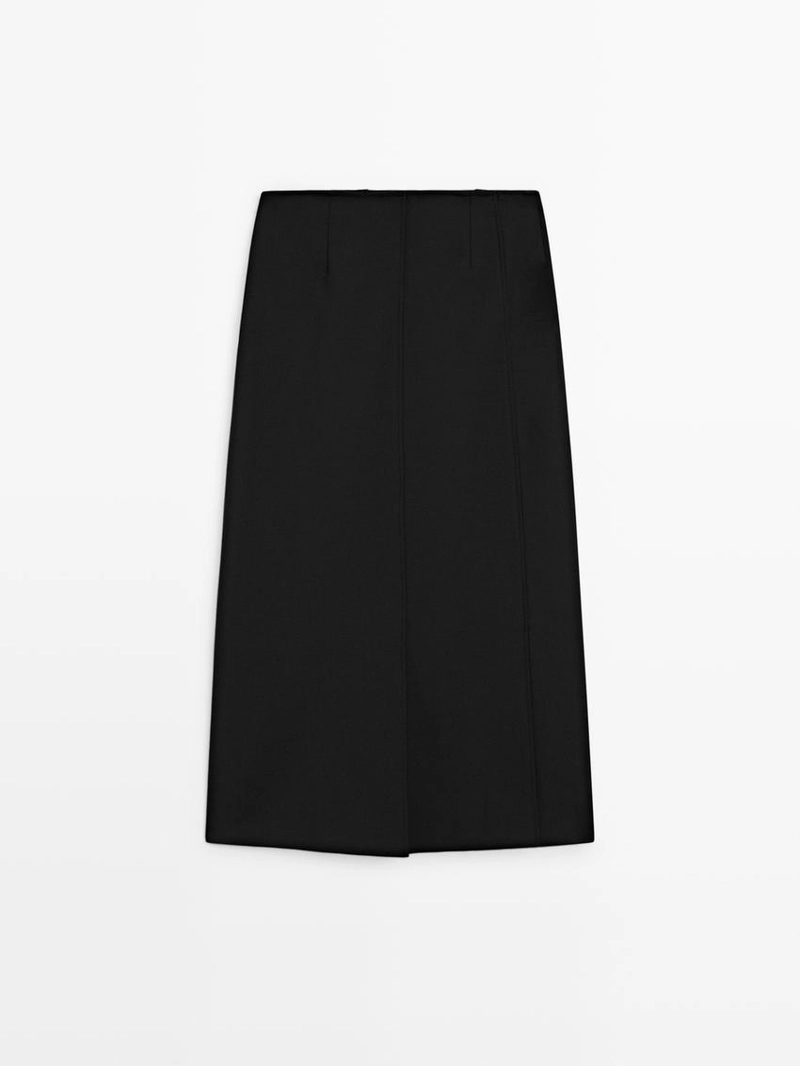 Прямая юбка-миди из шерстяной смеси с разрезом