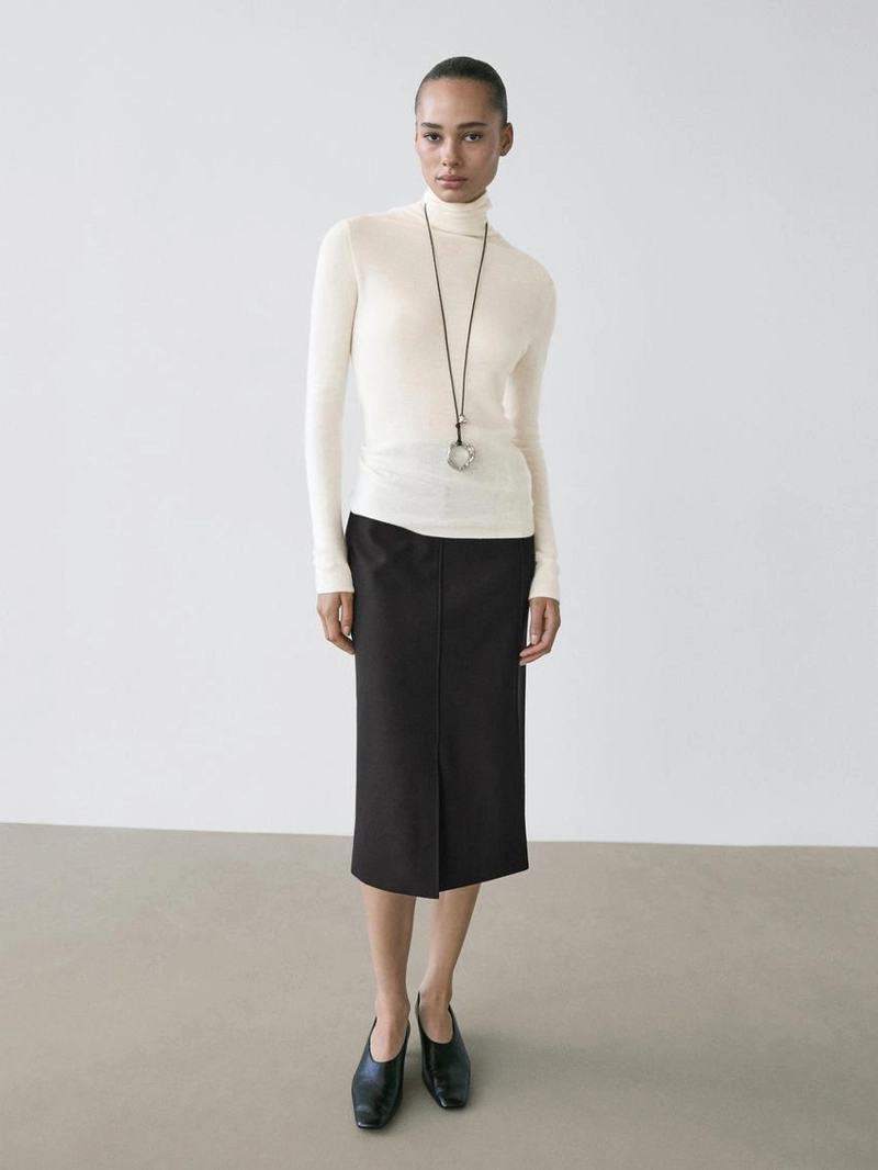 Прямая юбка-миди из шерстяной смеси с разрезом