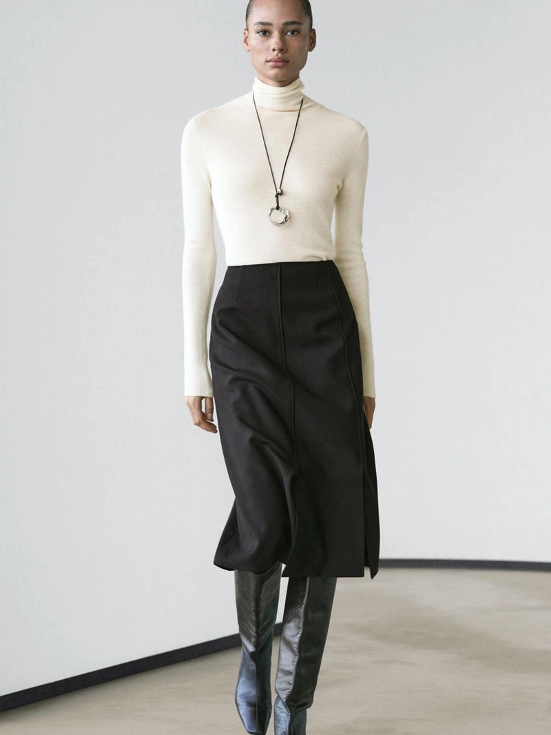 Прямая юбка-миди из шерстяной смеси с разрезом