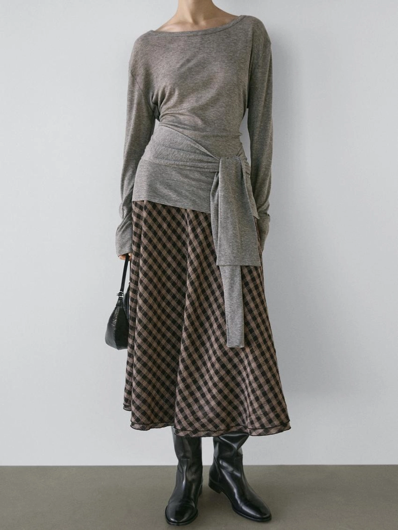 Юбка расклешенная с клетчатыми деталями