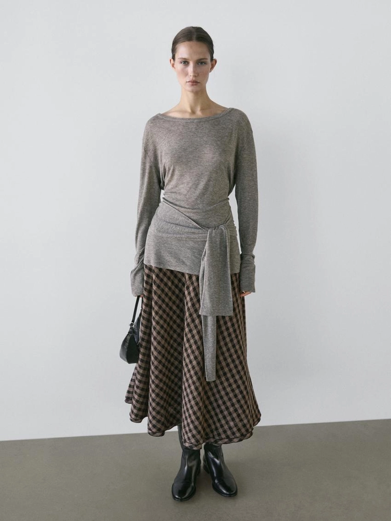 Юбка расклешенная с клетчатыми деталями