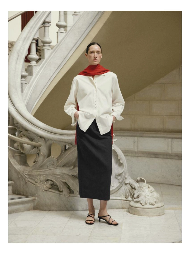 Прямая юбка-миди из шерстяной смеси с карманами