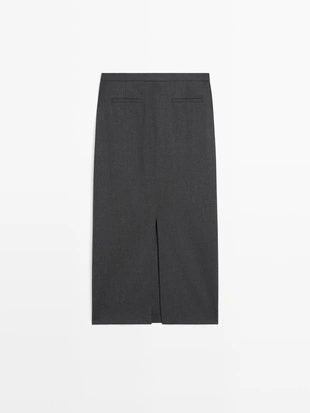 Прямая юбка-миди из шерстяной смеси с карманами- Заказать в России