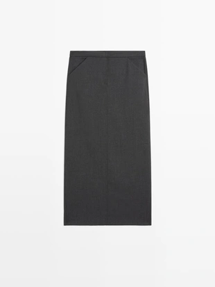 Прямая юбка-миди из шерстяной смеси с карманами- Заказать в России