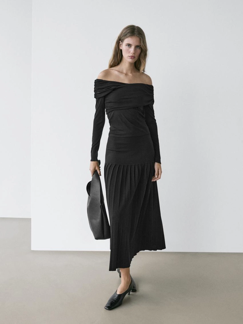 Топ с открытыми плечами из лиоцелла и шерсти