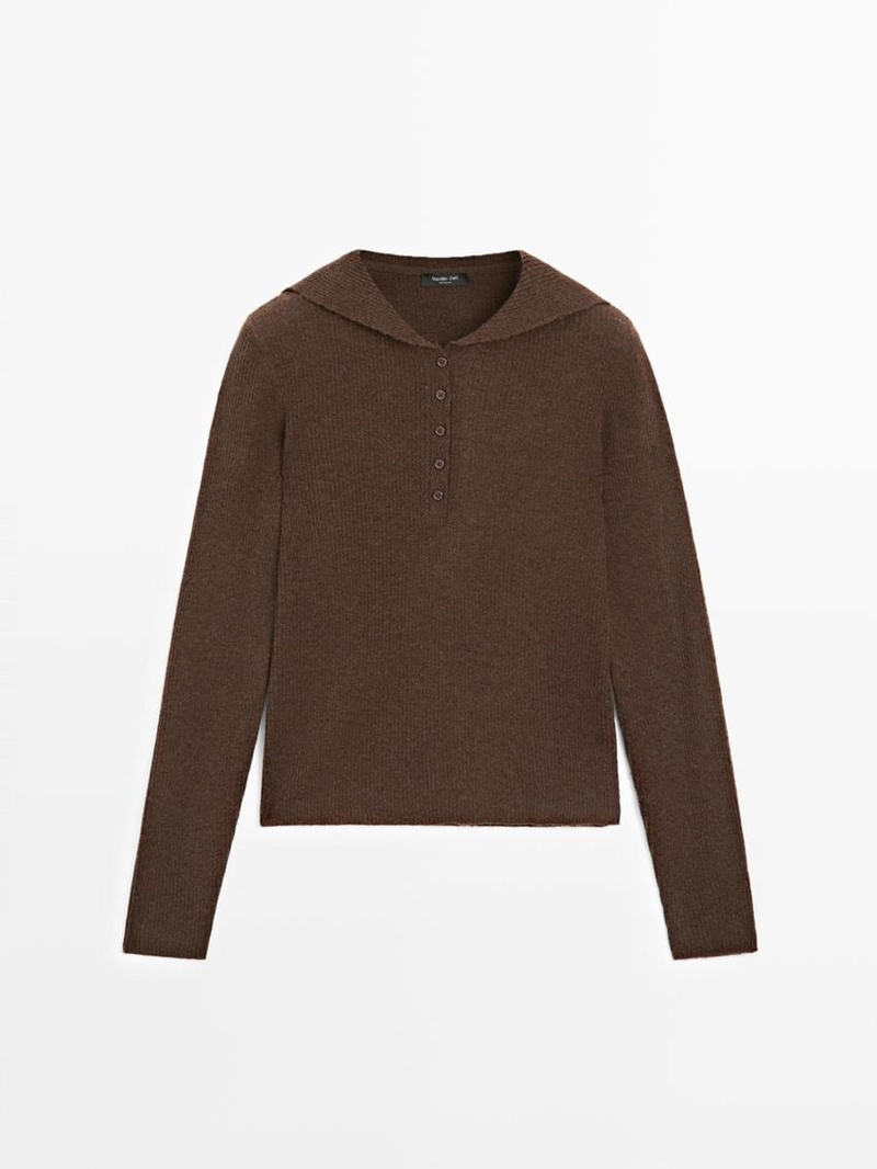 Поло-свитер с воротником из меланжевого трикотажа