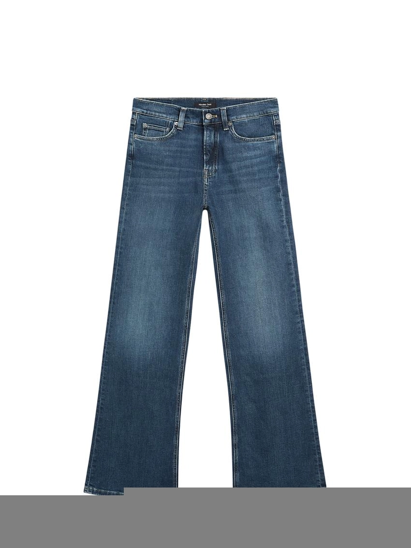 Джинсы с завышенной талией и узкими штанинами в стиле колокол