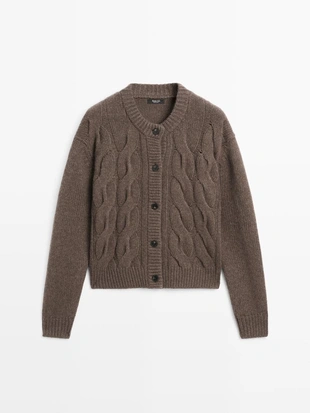 Кардиган с косами из шерстяной смеси- Заказать в России