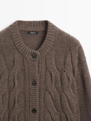 Кардиган с косами из шерстяной смеси- Заказать в России