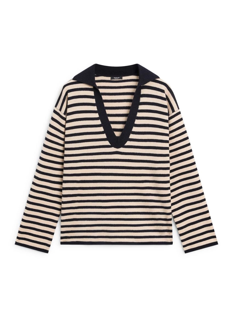 Водолазка с полосатым v-образным вырезом из вязаного полотна