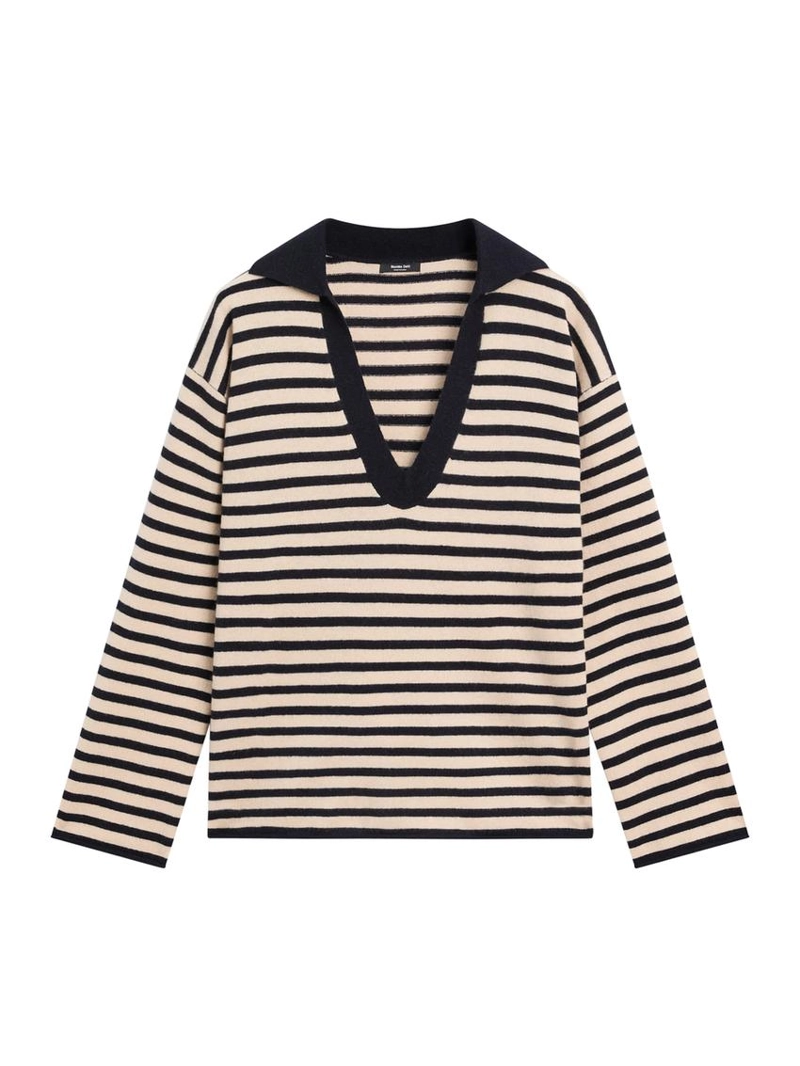 Водолазка с полосатым v-образным вырезом из вязаного полотна
