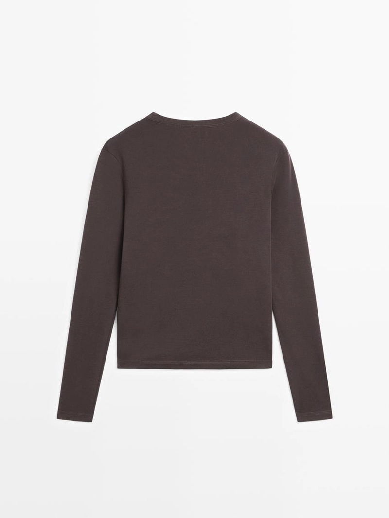 Футболка с длинным рукавом в меланжевом стиле из ребристого материала