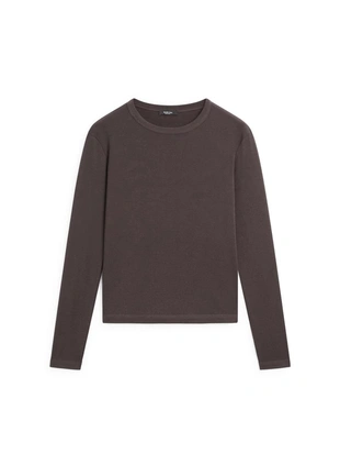 Футболка с длинным рукавом в меланжевом стиле из ребристого материала- Заказать в России