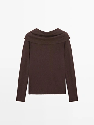 Трикотажный свитер с открытыми плечами из шерстяной смеси- Заказать в России