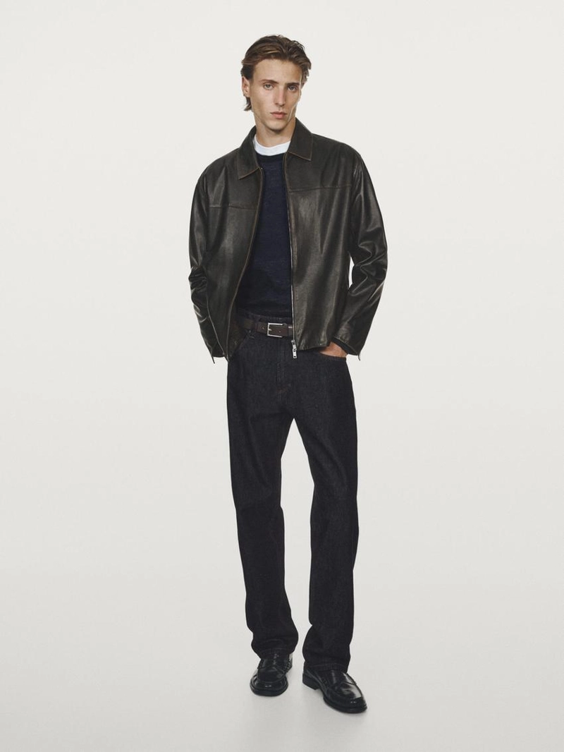 Кожаная куртка с эффектом потертостей