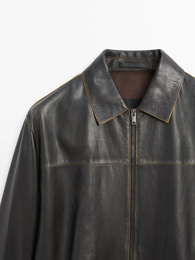 Кожаная куртка с эффектом потертостей