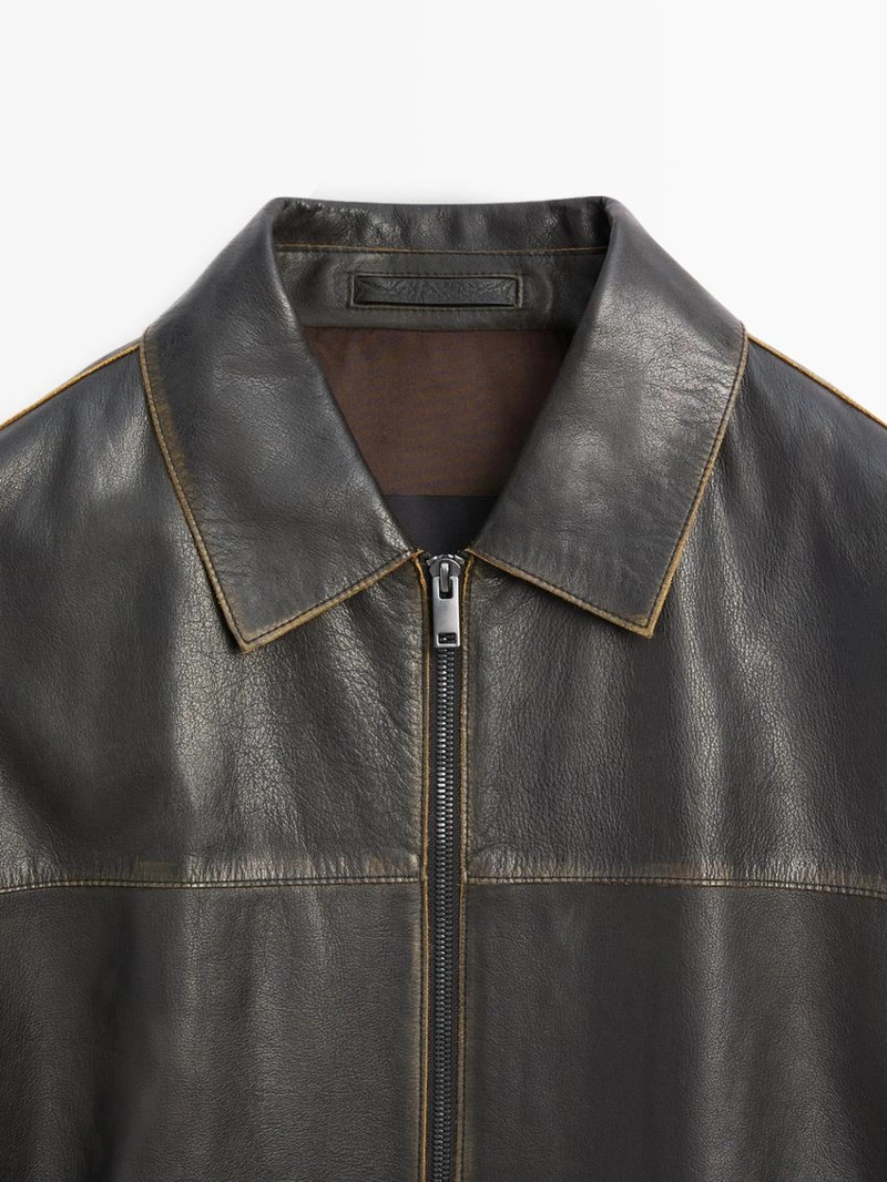 Кожаная куртка с эффектом потертостей