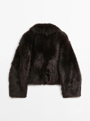 Короткая кожаная куртка с мехом- Заказать в России