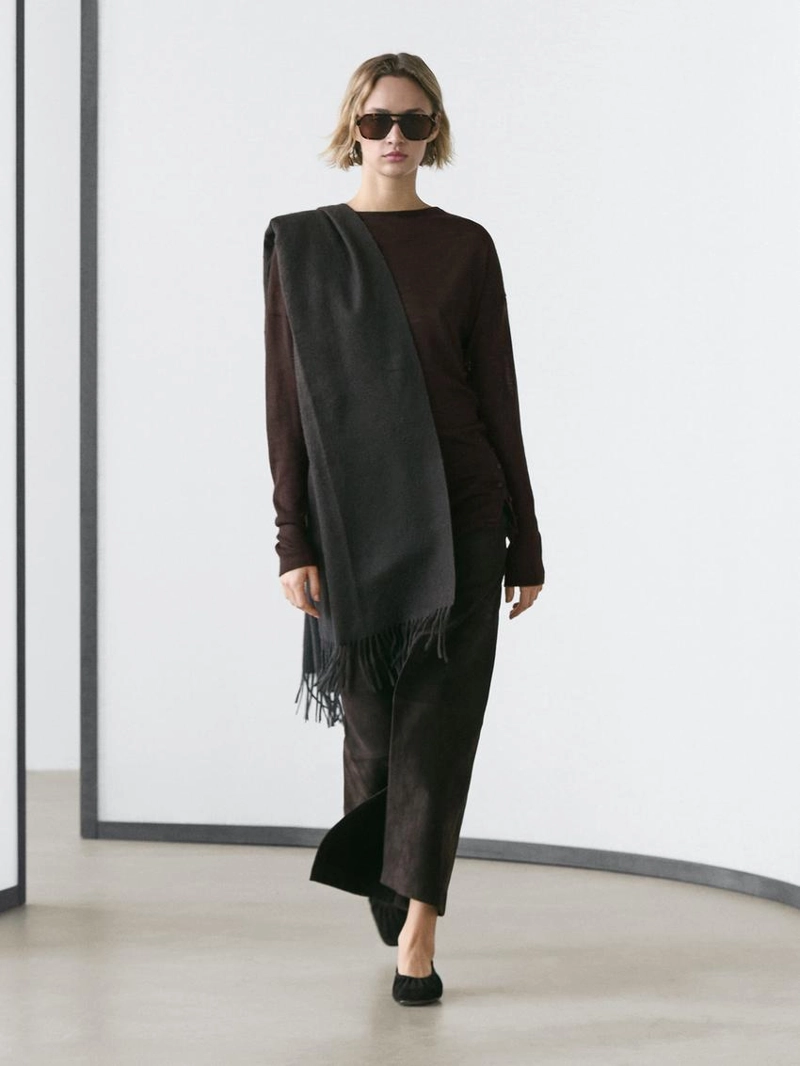 Топ из шерстяной смеси с драпировкой и расклешенными рукавами