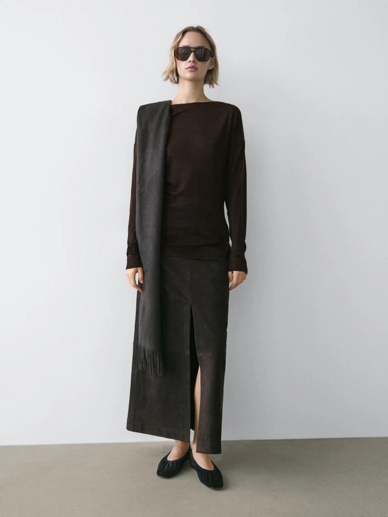 Топ из шерстяной смеси с драпировкой и расклешенными рукавами