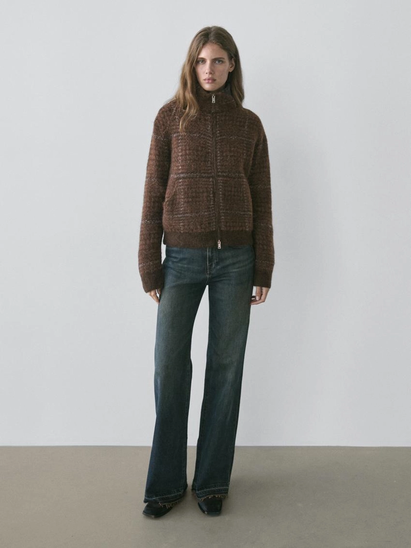 Кардиган с узором в клетку из альпаки и войлока