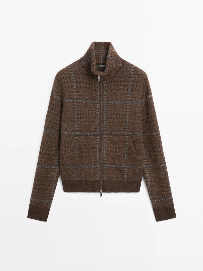 Кардиган с узором в клетку из альпаки и войлока