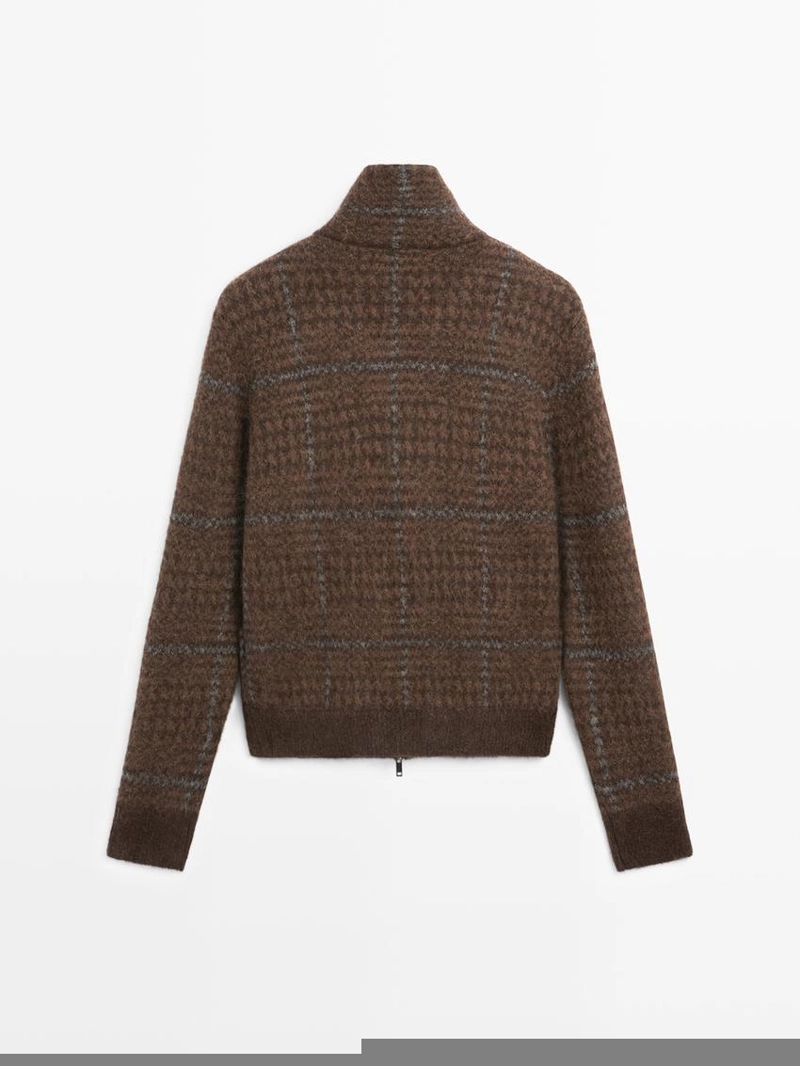Кардиган с узором в клетку из альпаки и войлока